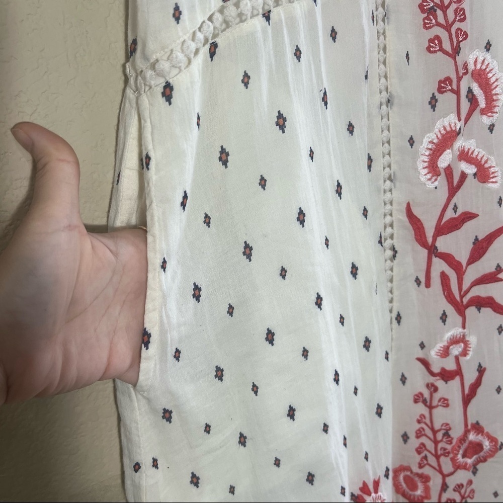 Women’s 100% Cotton Cream Embroidered Floral PTP 22” Midi Dress Boho Peasant EUC - Picture 4 of 10